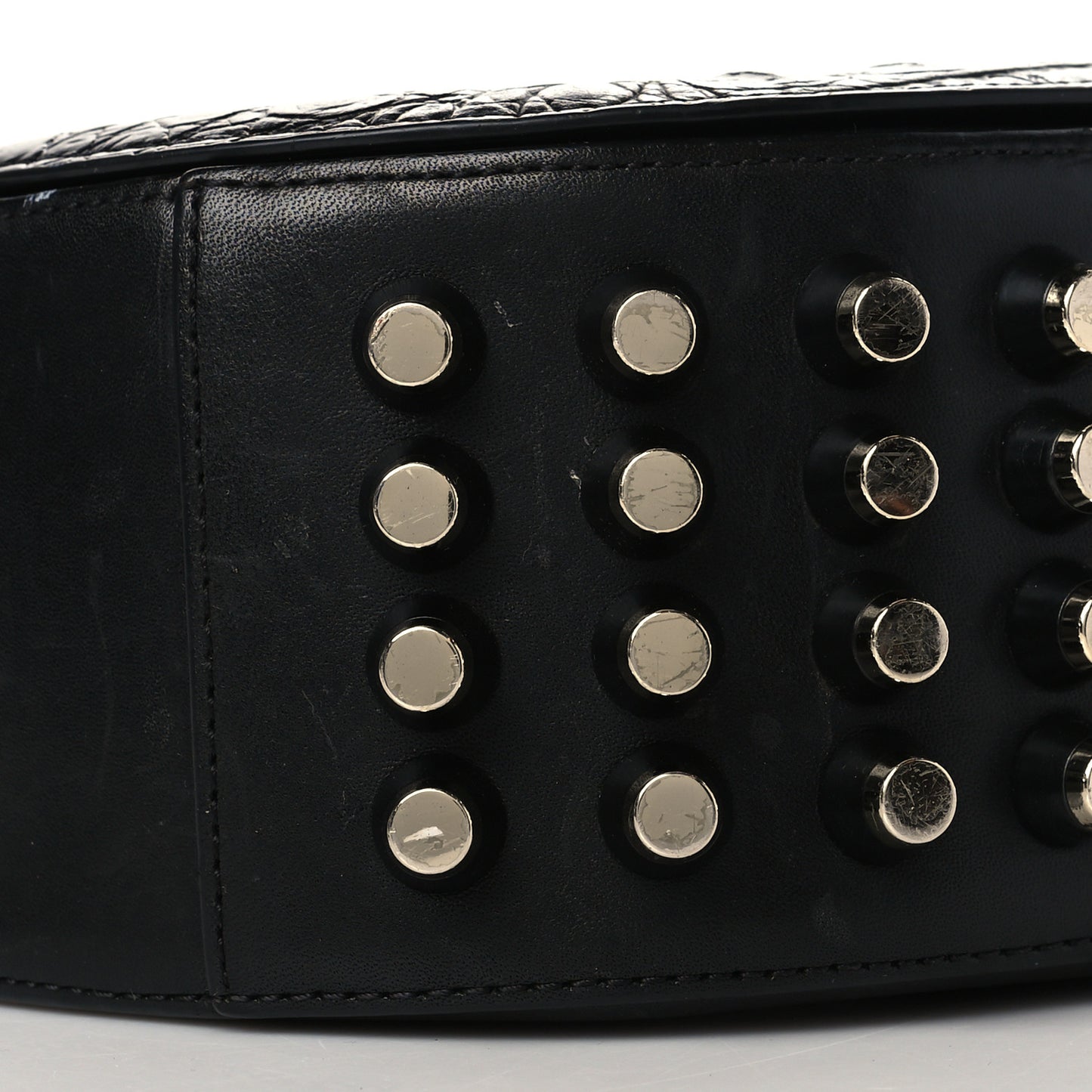 Calfskin Crocodile Embossed Small Lia Sling Black Pale Gold Hardware