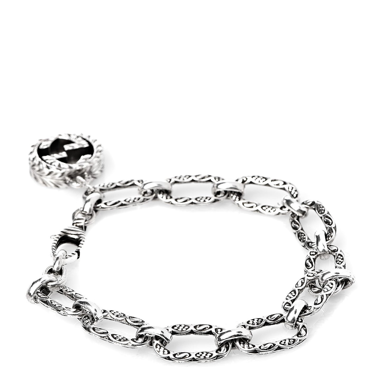 Sterling Silver Textured Interlocking G Charm Bracelet