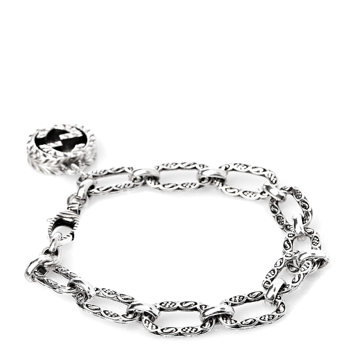Gucci Sterling Silver Textured Interlocking G Charm Bracelet 3 of 6