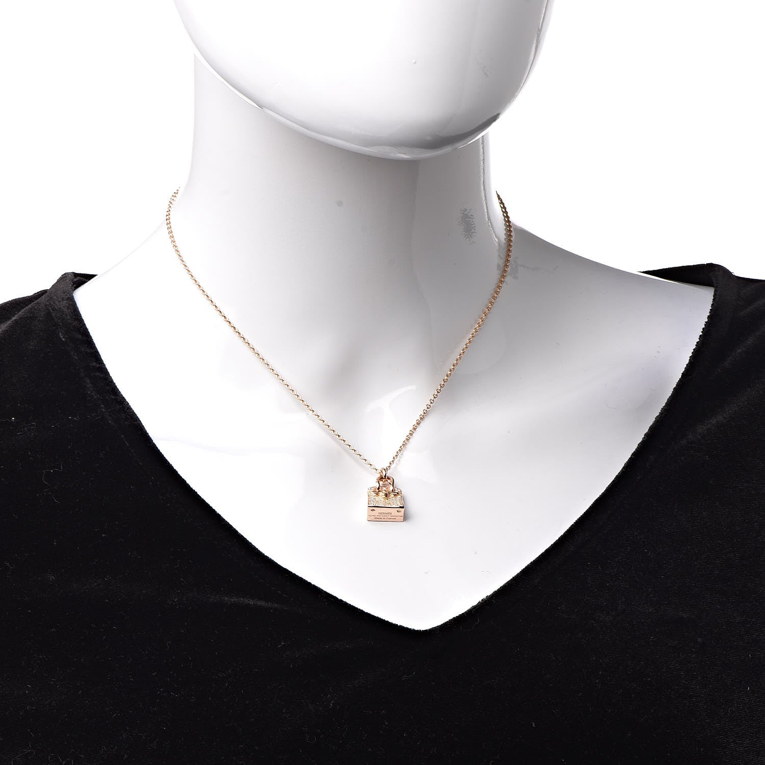 Hermes 18K Rose Gold Diamond Birkin Amulette Pendant Necklace 2 of 7