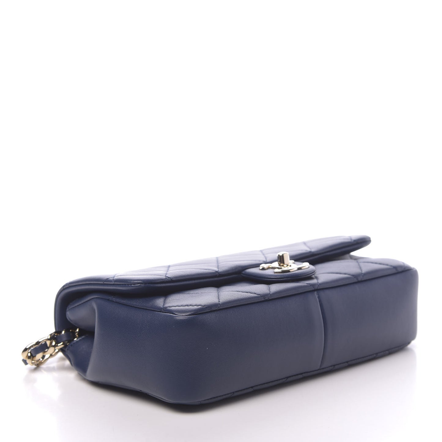Lambskin Quilted Resin Bi-Color Chain Flap Bag Navy