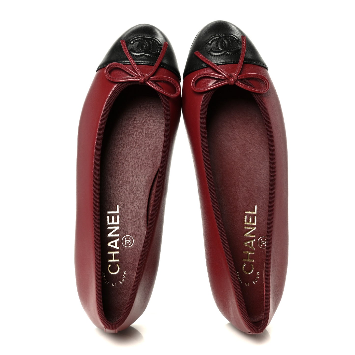 Lambskin Cap Toe CC Ballerina Flats 37.5 Burgundy Black
