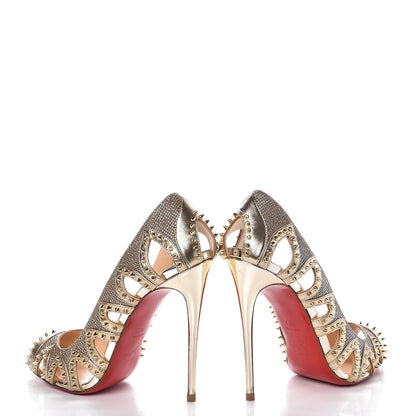 Christian Louboutin Glitter Silk Nappa Spiked Circus City 120 Pumps Gold 6 of 19