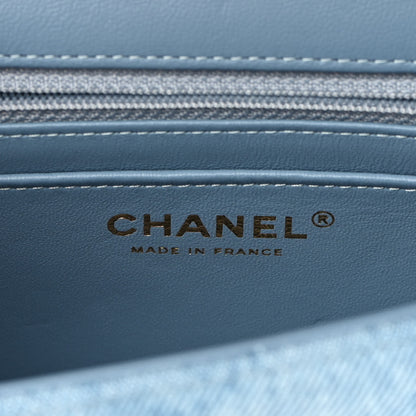 Chanel Printed Denim Quilted Mini Rectangular Flap Light Blue 6 of 12