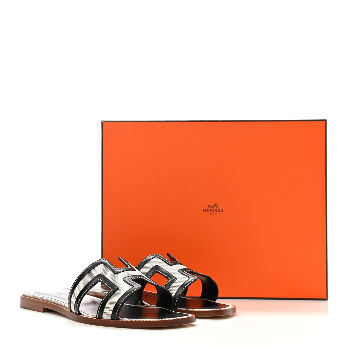Calfskin Canvas Oran Sandals 37 Black