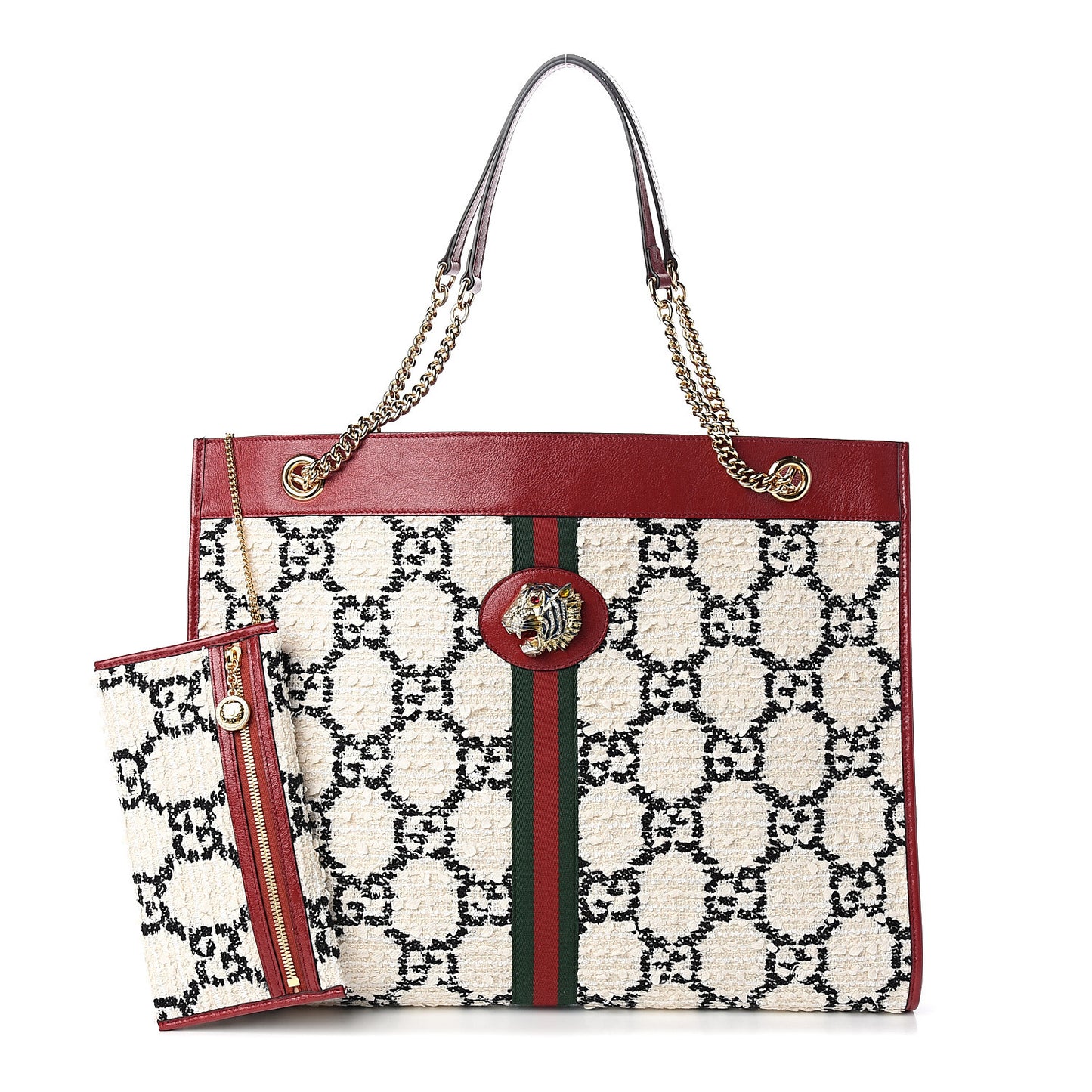 Tweed GG Monogram Large Rajah Chain Tote White Black Romantic Cherry