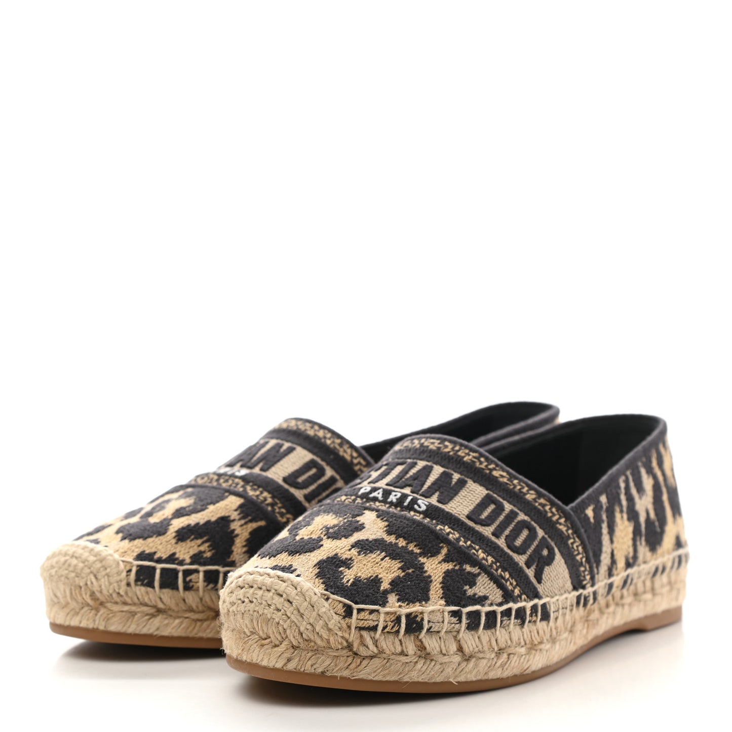 Cotton Embroidered Leopard Print Granville Espadrille 36 Natural