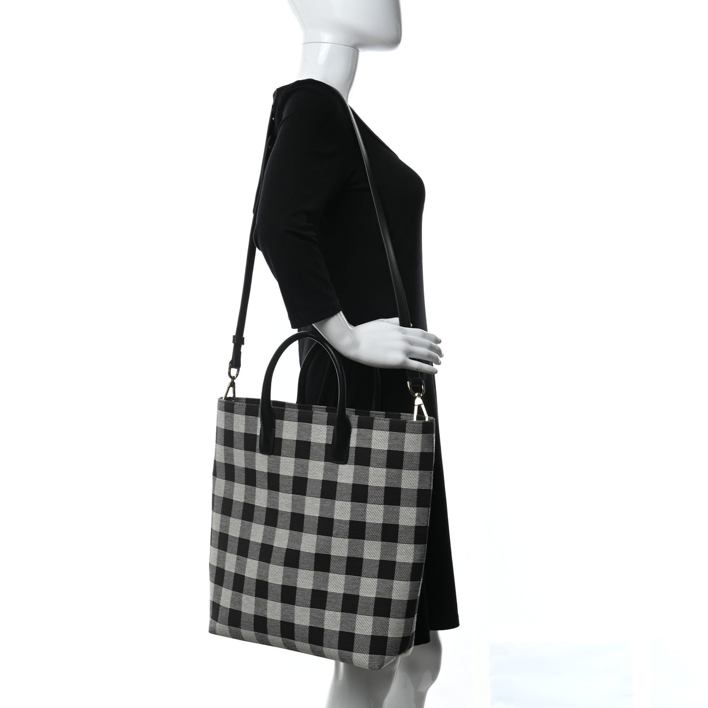 Canvas Gingham Check North South Tote Black White