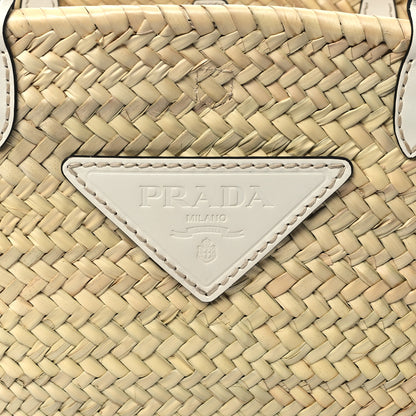 Prada Palmitto Vitello Woven Braided Large Basket Tote Bag Naturale White 7 of 11