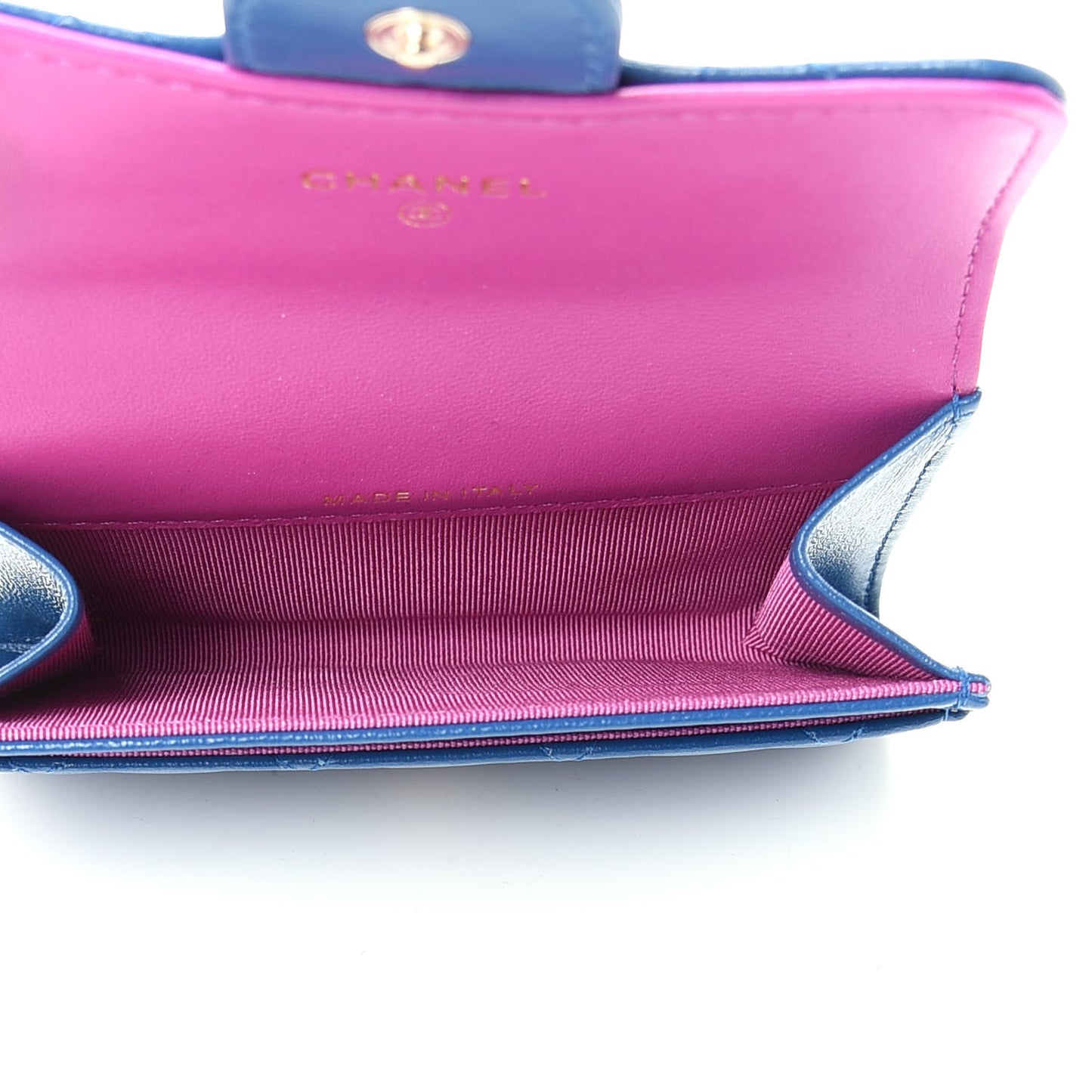 Lambskin Quilted Flap Card Holder Wallet Blue Pink