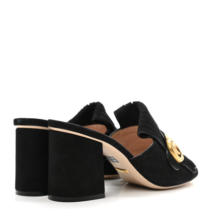 Gucci Kid Scamosciato GG Marmont Fringe 75mm Slide Sandals 37.5 Black 4 of 9