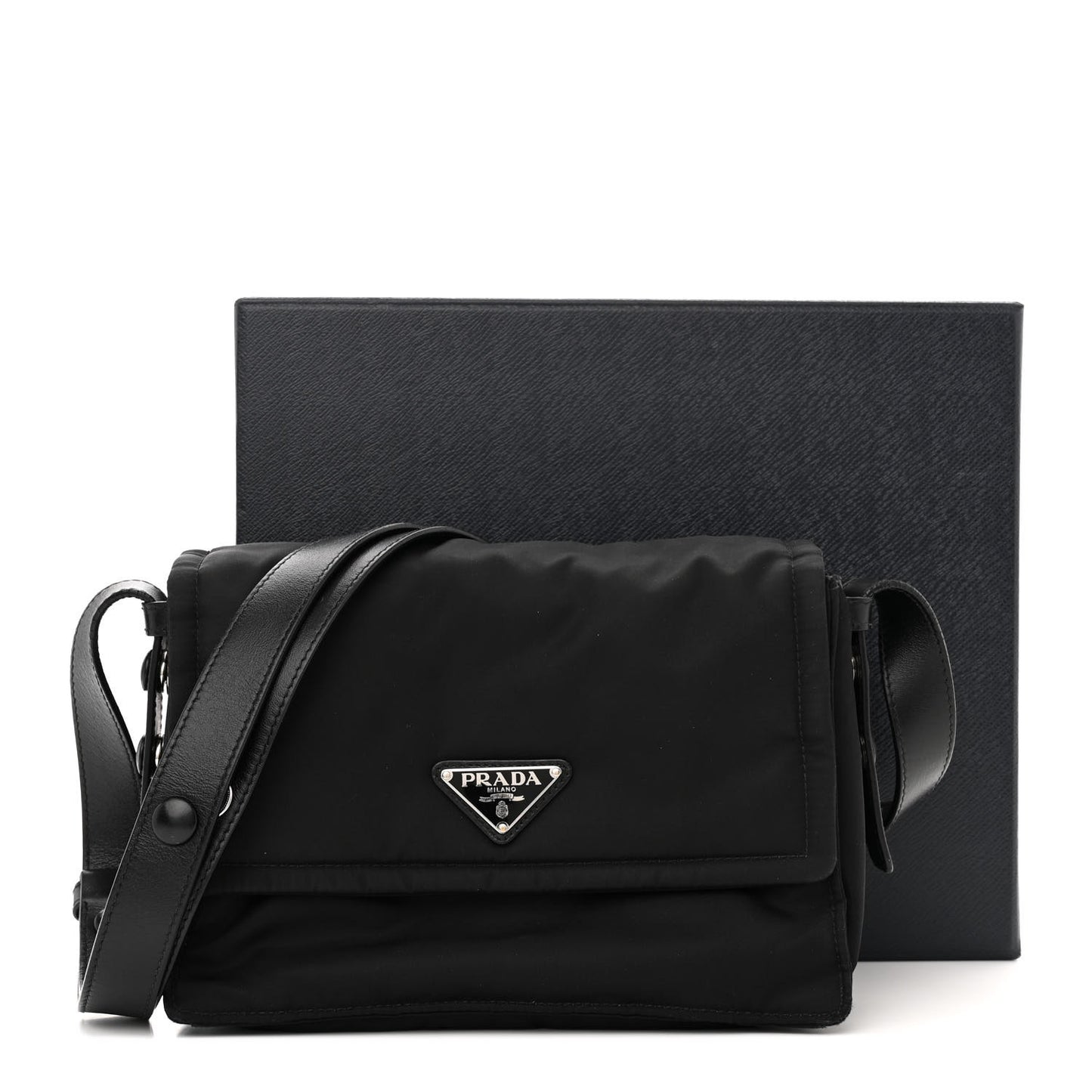 Re-Nylon Vitello Padded Small Flap Shoulder Bag Black