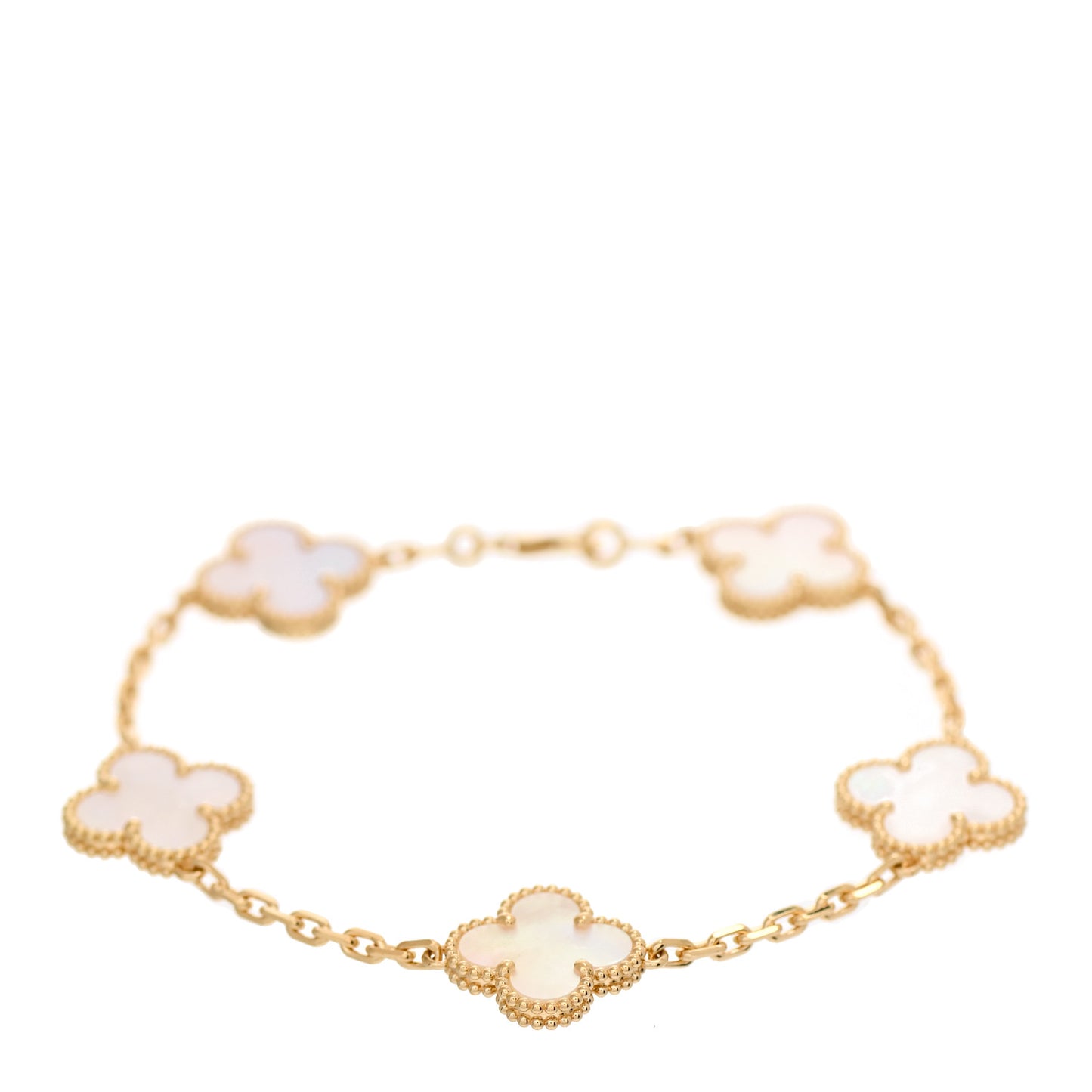 18K Yellow Gold Mother of Pearl 5 Motifs Vintage Alhambra Bracelet