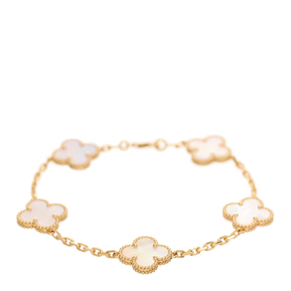 Van Cleef & Arpels 18K Yellow Gold Mother of Pearl 5 Motifs Vintage Alhambra Bracelet 1 of 7