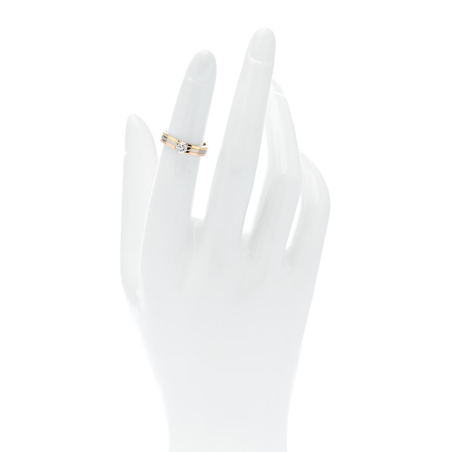 Cartier 18K Pink Yellow White Gold Diamond .23ct Solitaire Trinity Engagement Ring 47 4 2 of 6