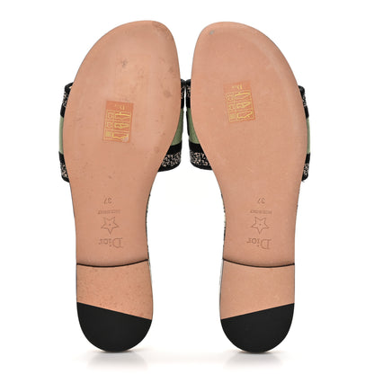 Christian Dior Canvas Canvas Embroidered Toile de Jouy Mexico Dway Flat Slide Sandals 37 White Yellow 5 of 9