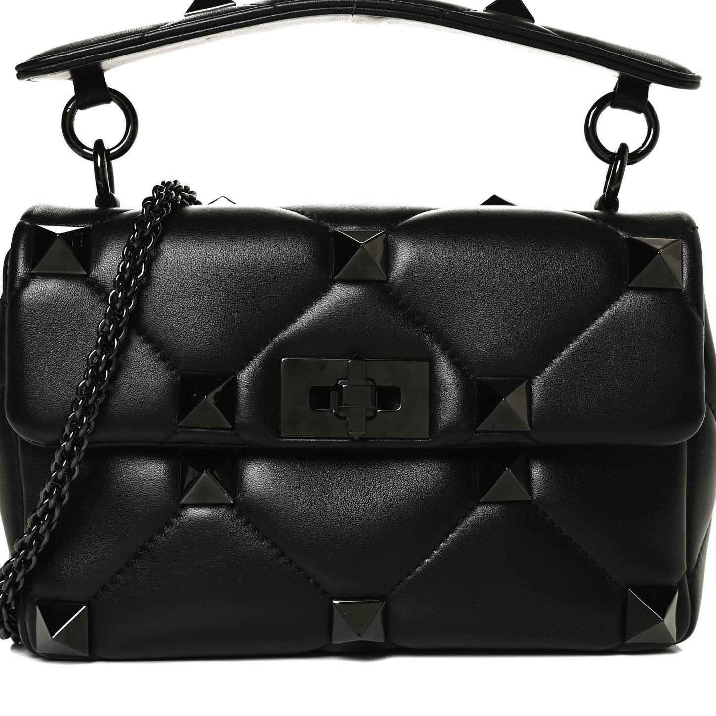 Nappa Monochrome Medium Roman Stud Shoulder Bag Black