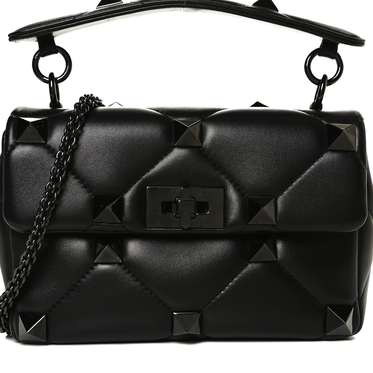 Valentino Garavani Nappa Monochrome Medium Roman Stud Shoulder Bag Black 7 of 10