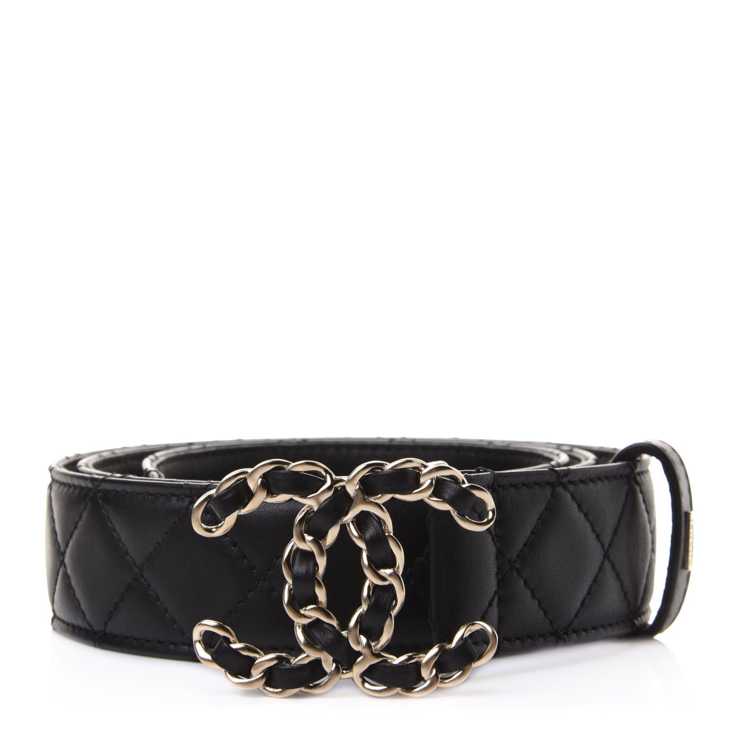 Calfskin Quilted CC Chain Belt 85 Black