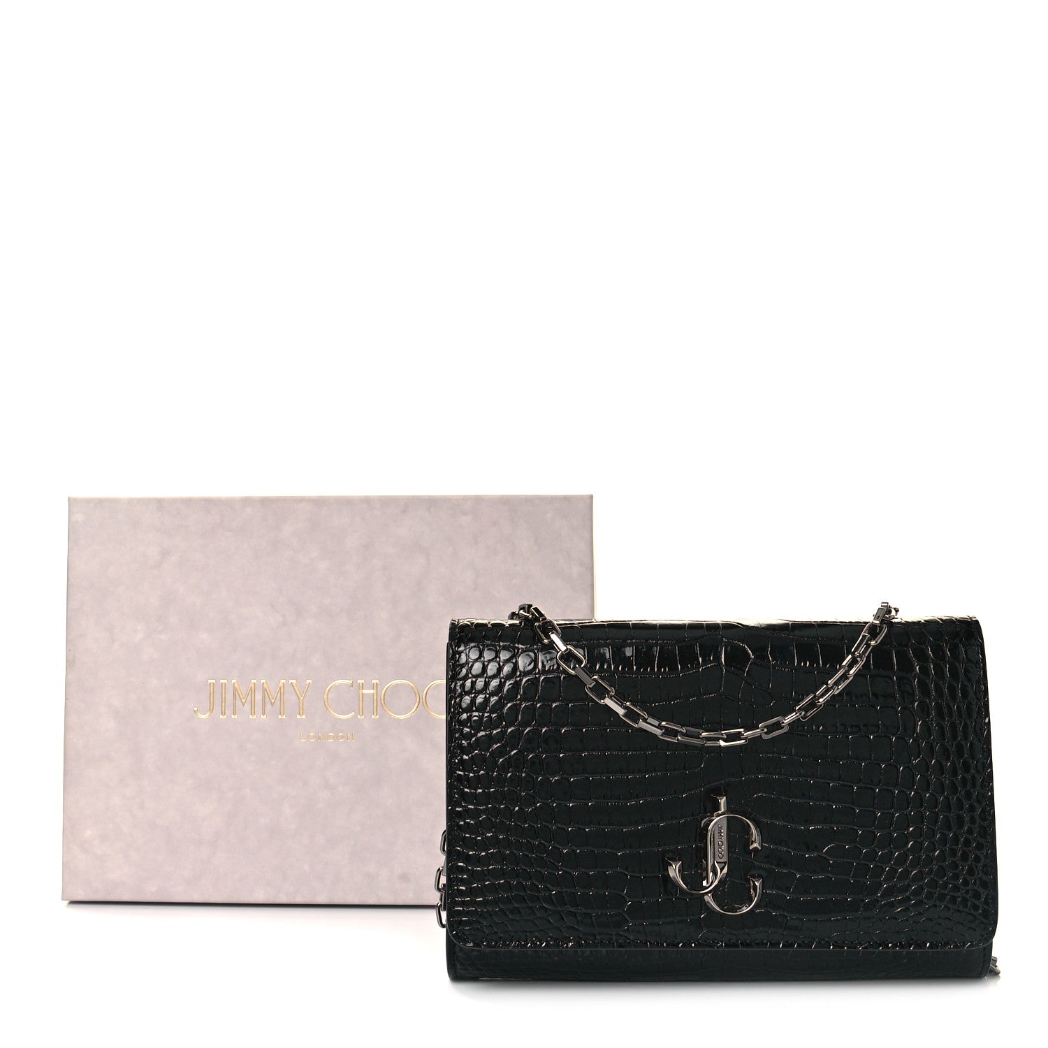 Jimmy Choo Calfskin Crocodile Embossed Varenne Chain Clutch Dusk 9 of 9