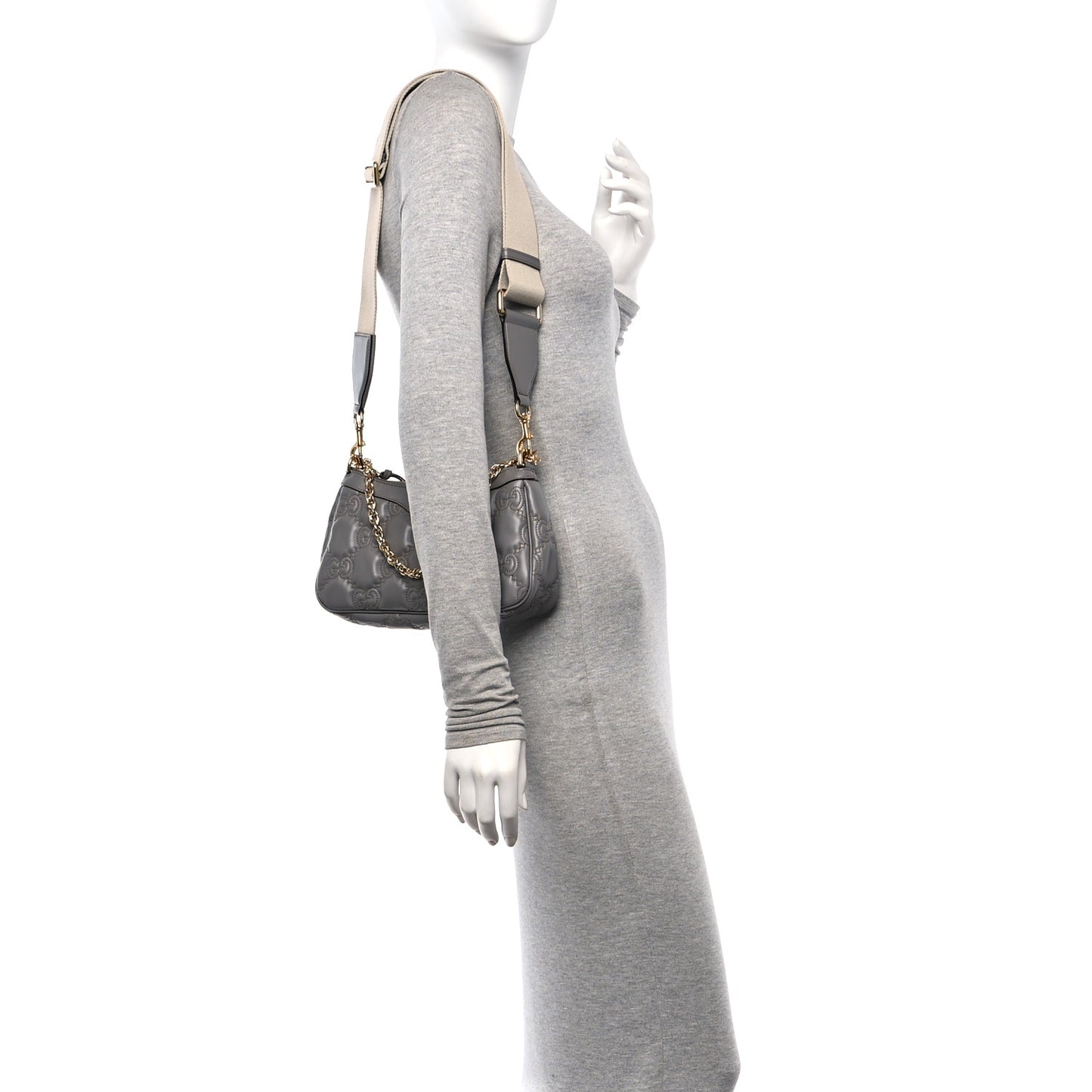 Calfskin GG Matelasse Chain Handbag Dusty Grey Natural