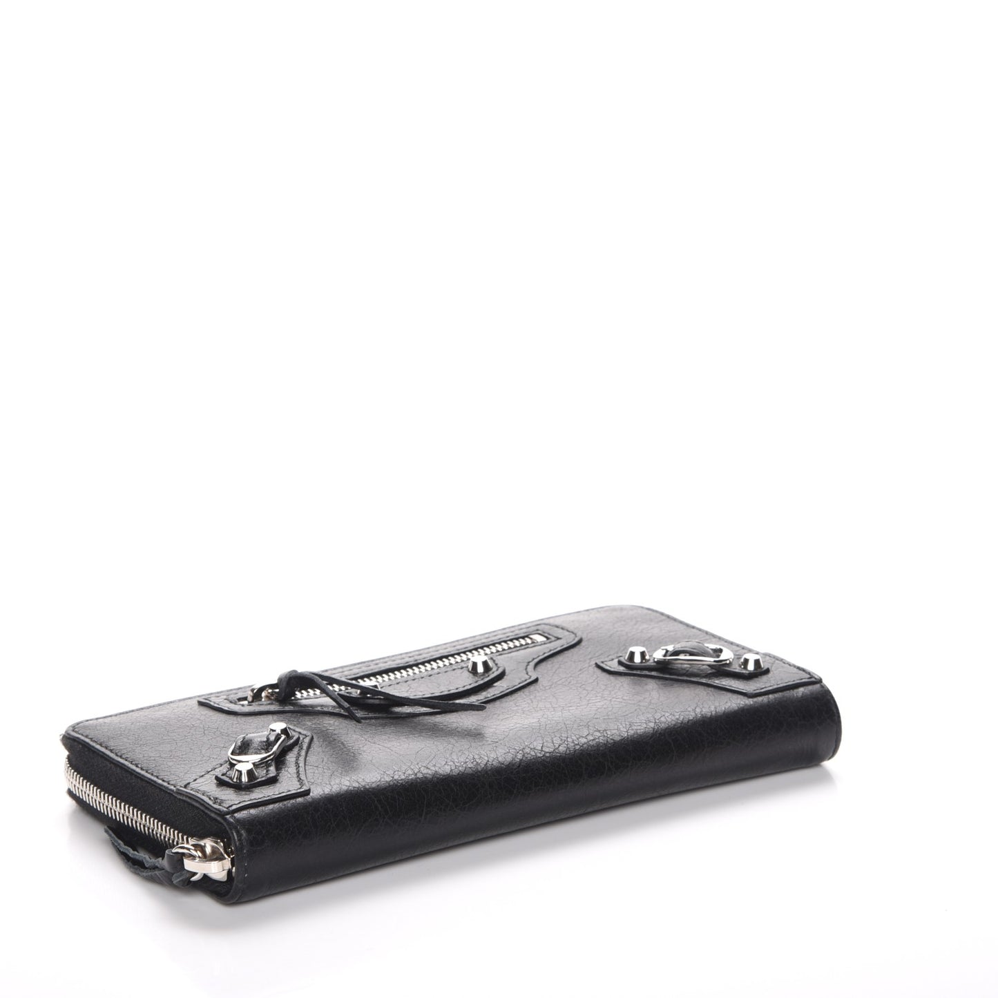 Agneau Classic Silver Hardware Continental Zip Around Wallet Black
