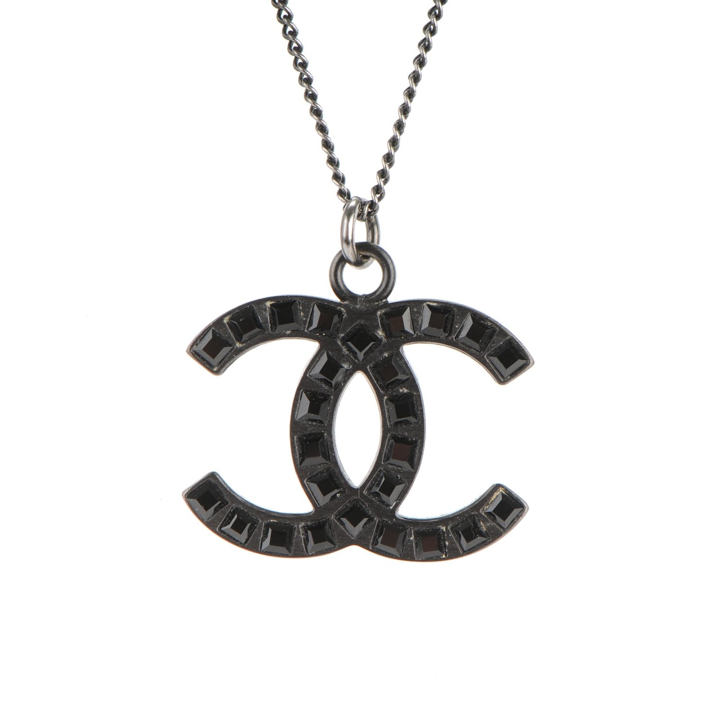 Ruthenium Baguette Crystal CC Necklace Black