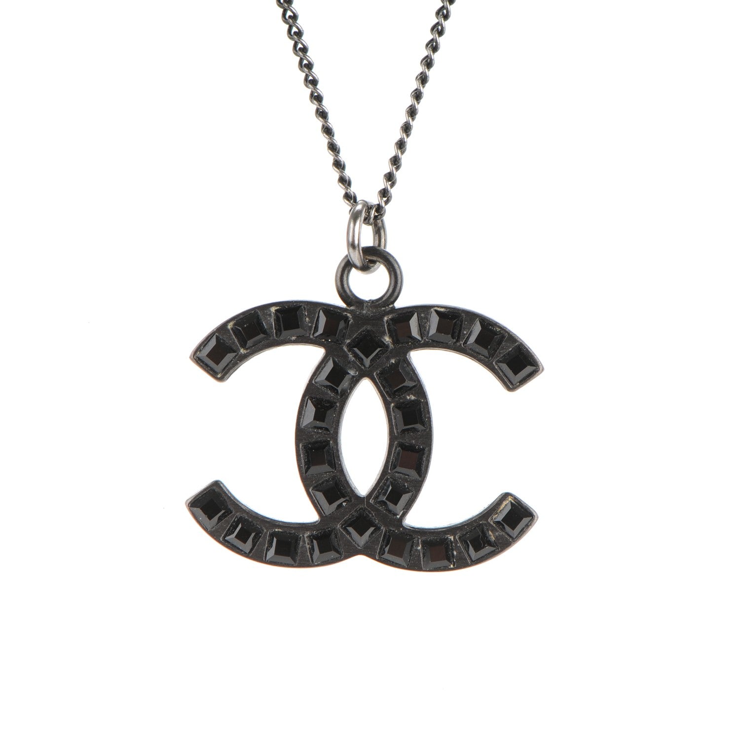 Chanel Ruthenium Baguette Crystal CC Necklace Black 3 of 4