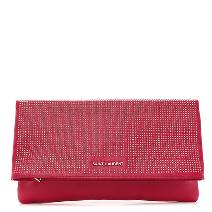 Saint Laurent Smooth Calfskin Studded Letters Fold-Over Clutch Fuchsia 1 of 6