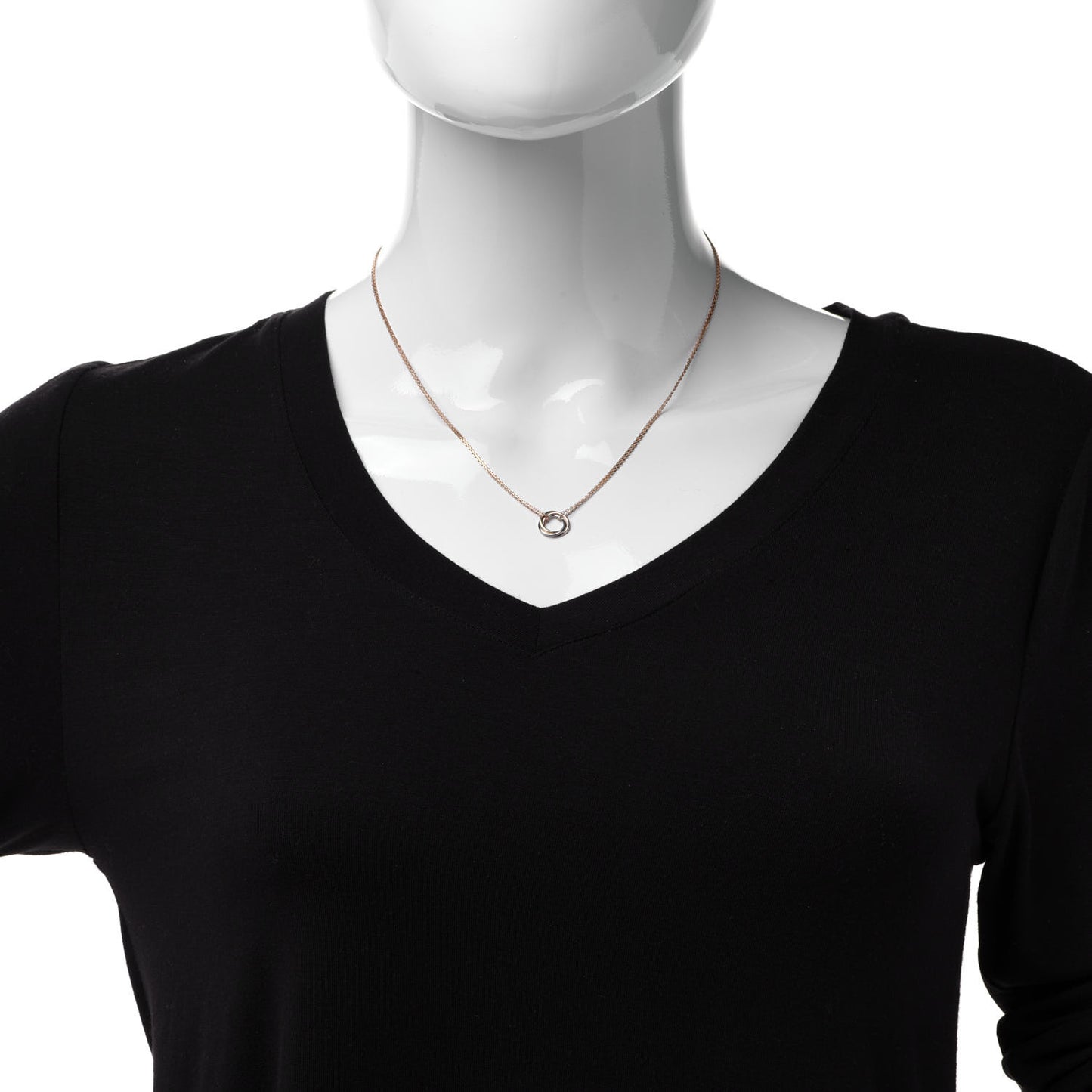 18K Pink Yellow White Gold Trinity Double Chain Pendant Necklace