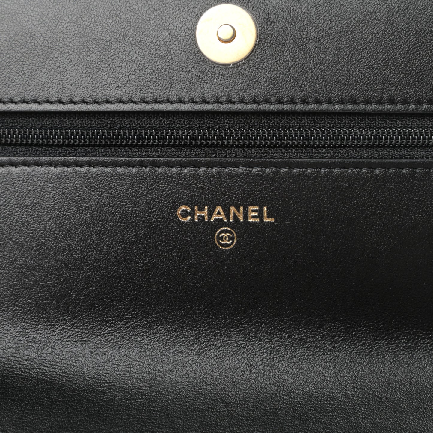 Shiny Crumpled Calfskin Quilted Chanel 19 Wallet On Chain WOC Black