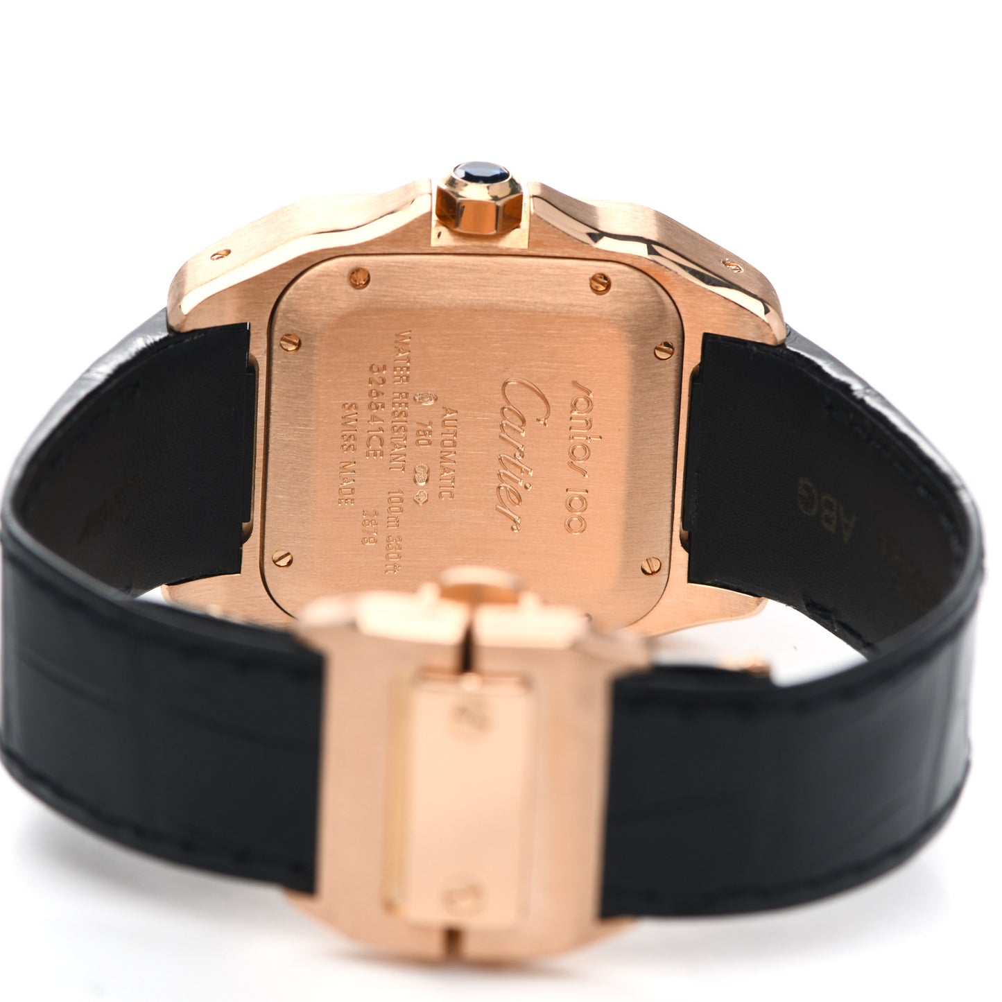 18K Pink Gold Alligator 33mm Santos 100 Automatic Watch