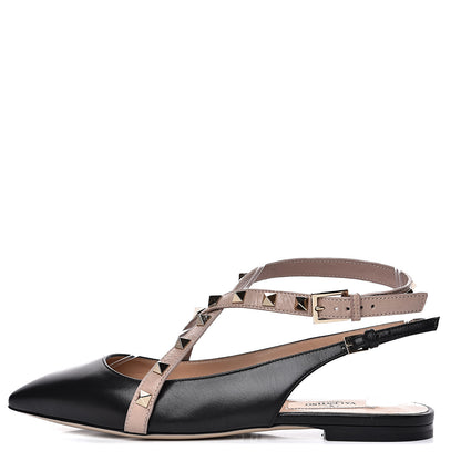 Valentino Garavani Nappa Rockstud Crisscross Slingback Flats 36 Black Poudre 1 of 9