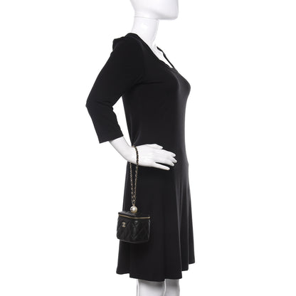 Chanel Caviar Quilted Mini Pearl On Top Vanity Case With Chain Black 2 of 9
