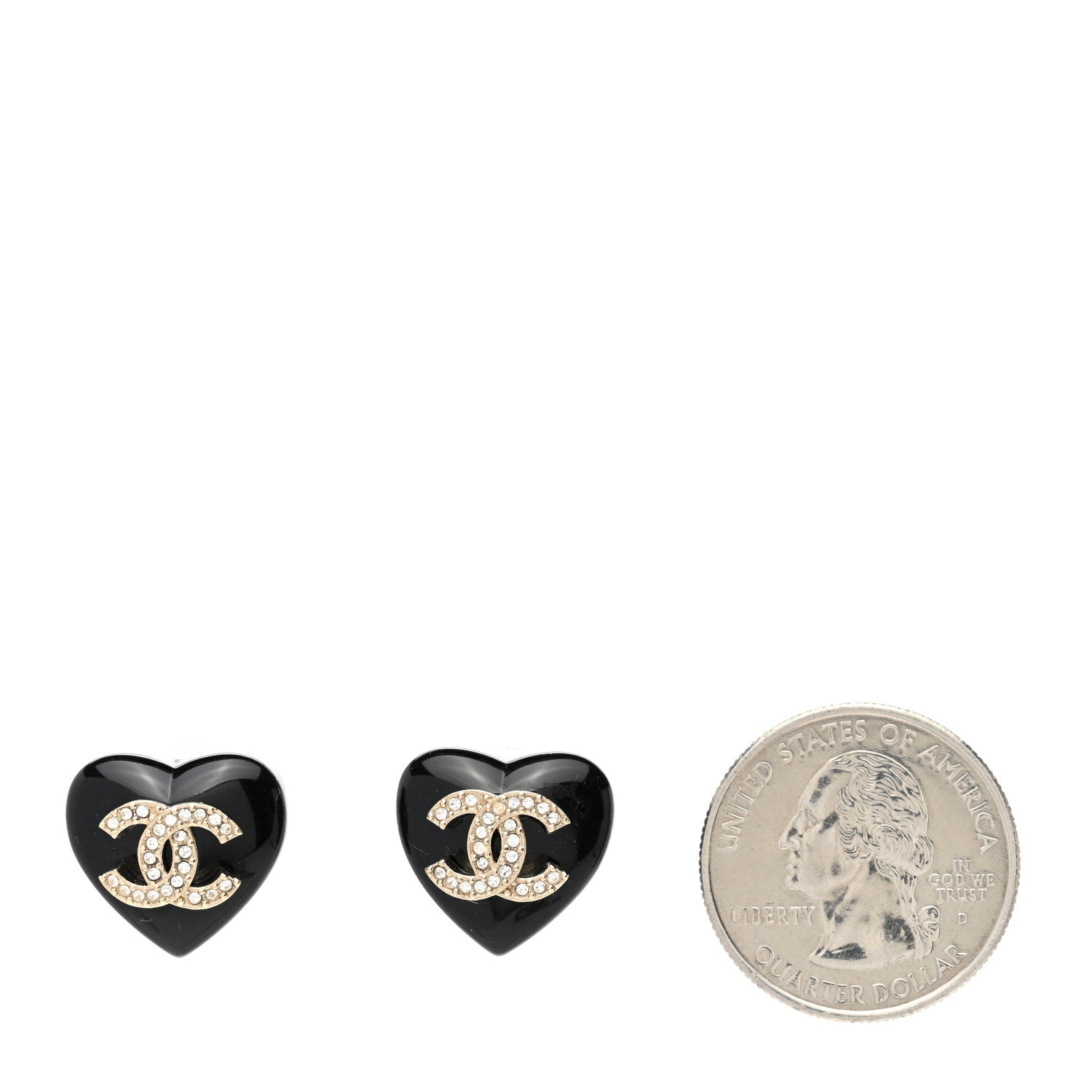 Chanel Resin Crystal CC Heart Earrings Black Gold 2 of 5