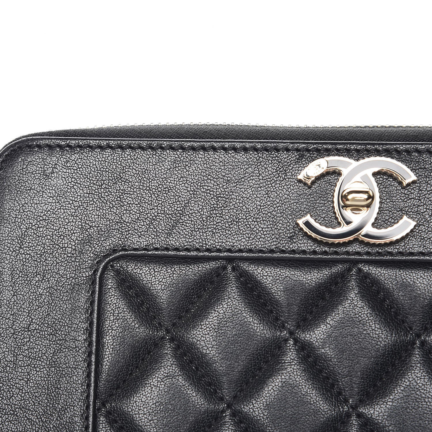 Chanel Sheepskin Quilted Large Gusset Mademoiselle Vintage Zip Around Wallet Black 9 of 12