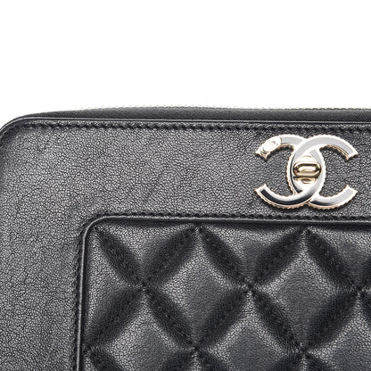 Chanel Sheepskin Quilted Large Gusset Mademoiselle Vintage Zip Around Wallet Black 9 of 12