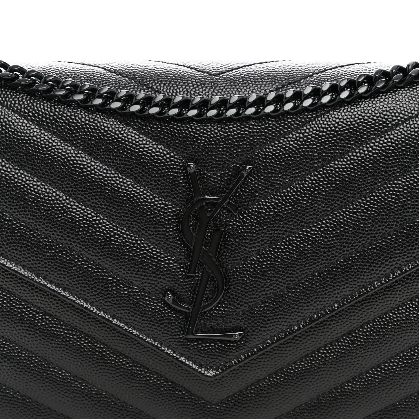 Grain De Poudre Matelasse Chevron Monogram Monochrome Chain Wallet Black