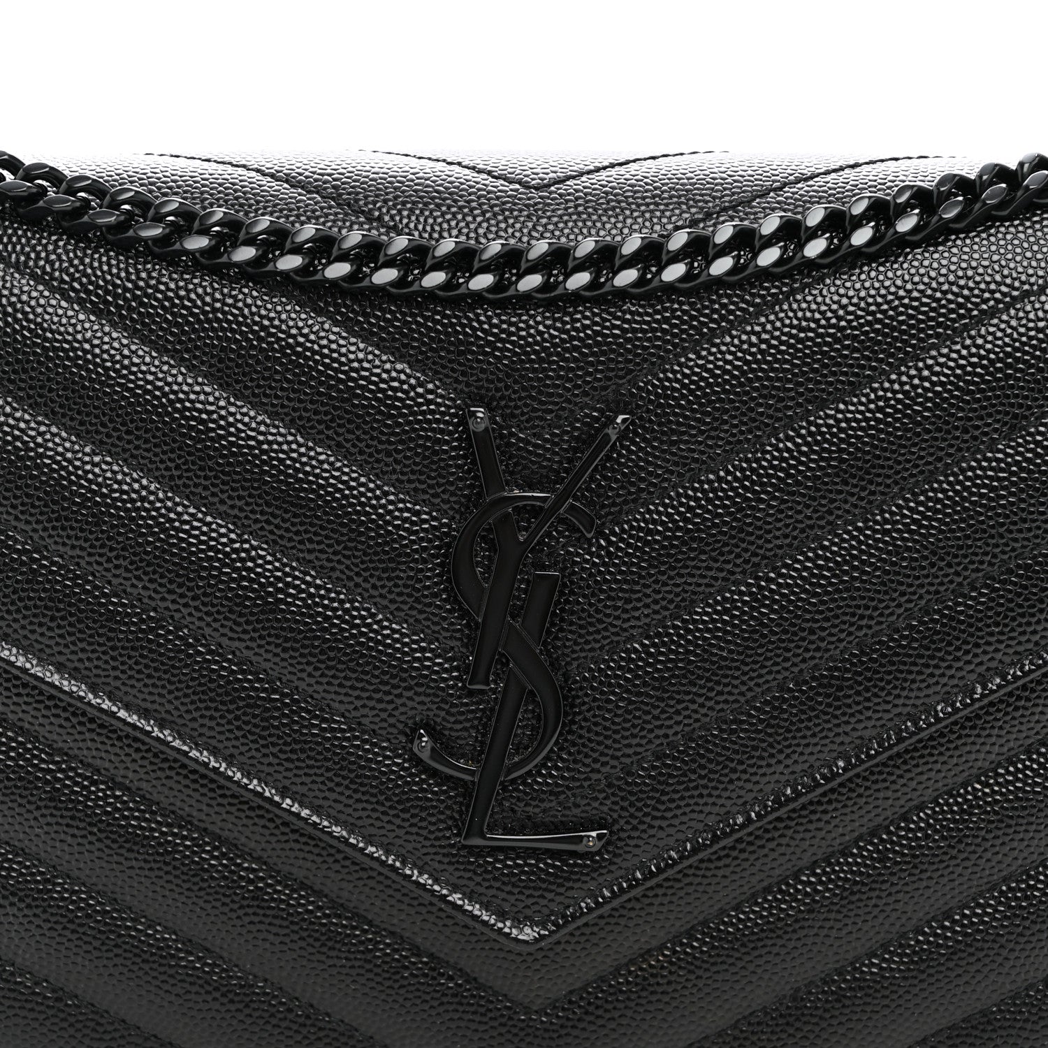 Saint Laurent Grain De Poudre Matelasse Chevron Monogram Monochrome Chain Wallet Black 7 of 10