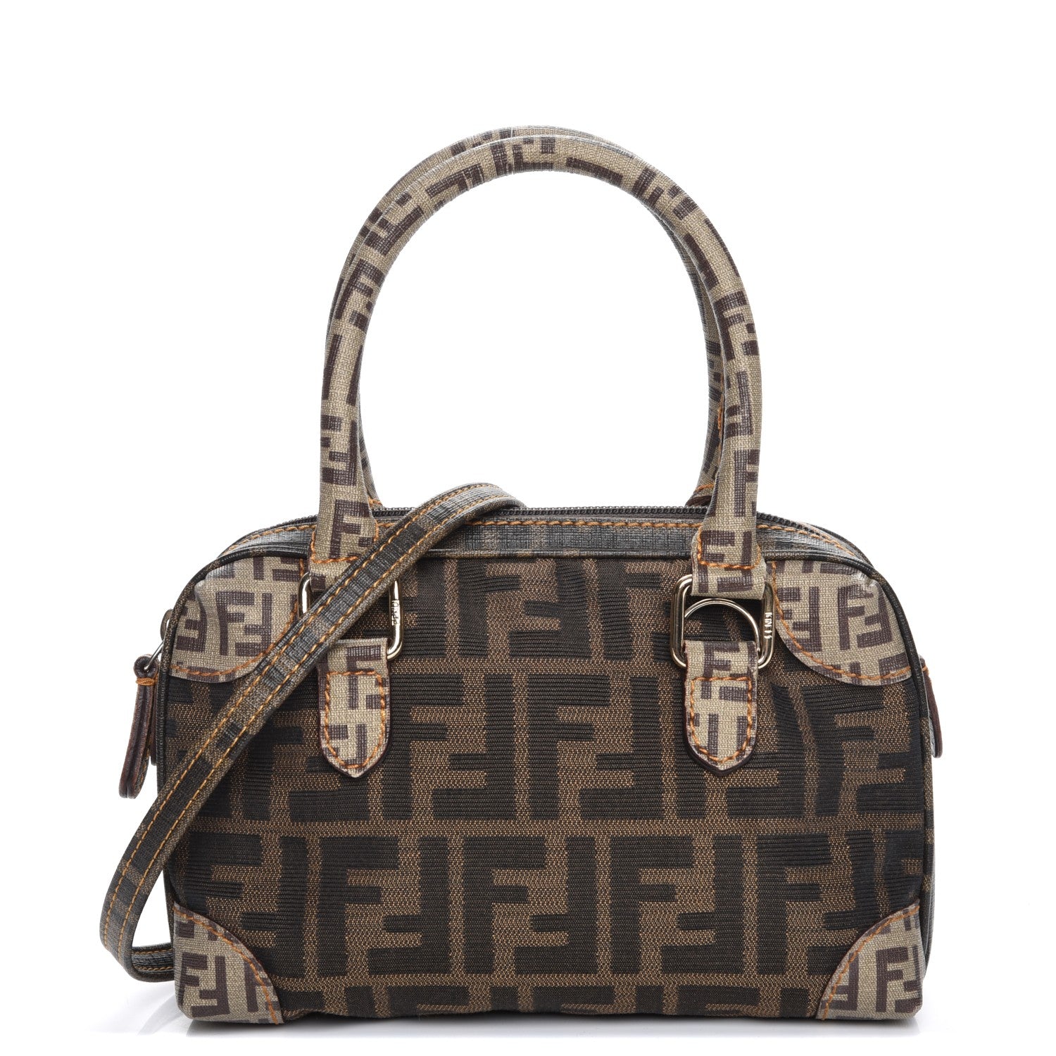 Fendi Zucca Zucchino Mixed Media Boston Tobacco 1 of 8