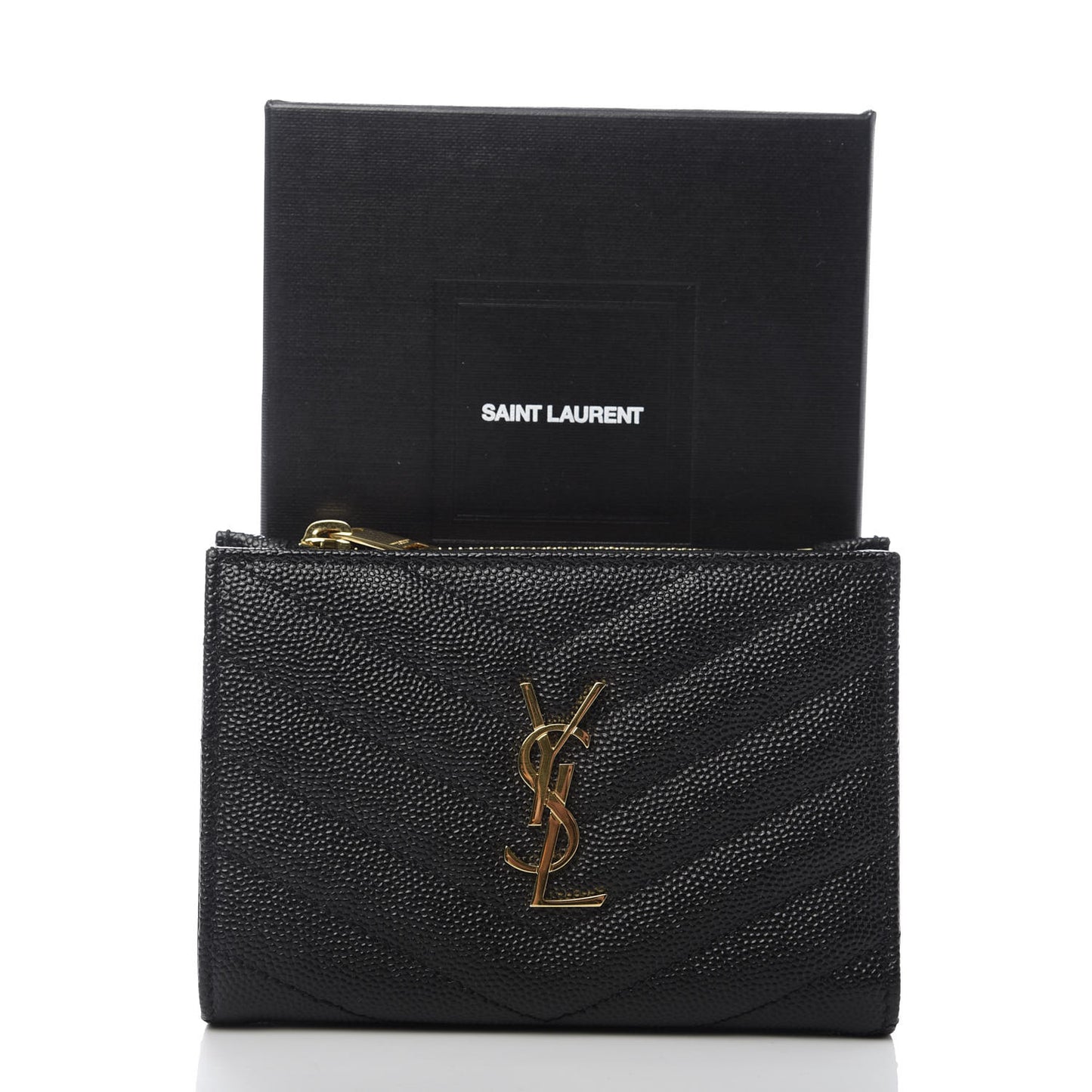 Grain De Poudre Matelasse Chevron Monogram Zipped Two-Part Wallet Black