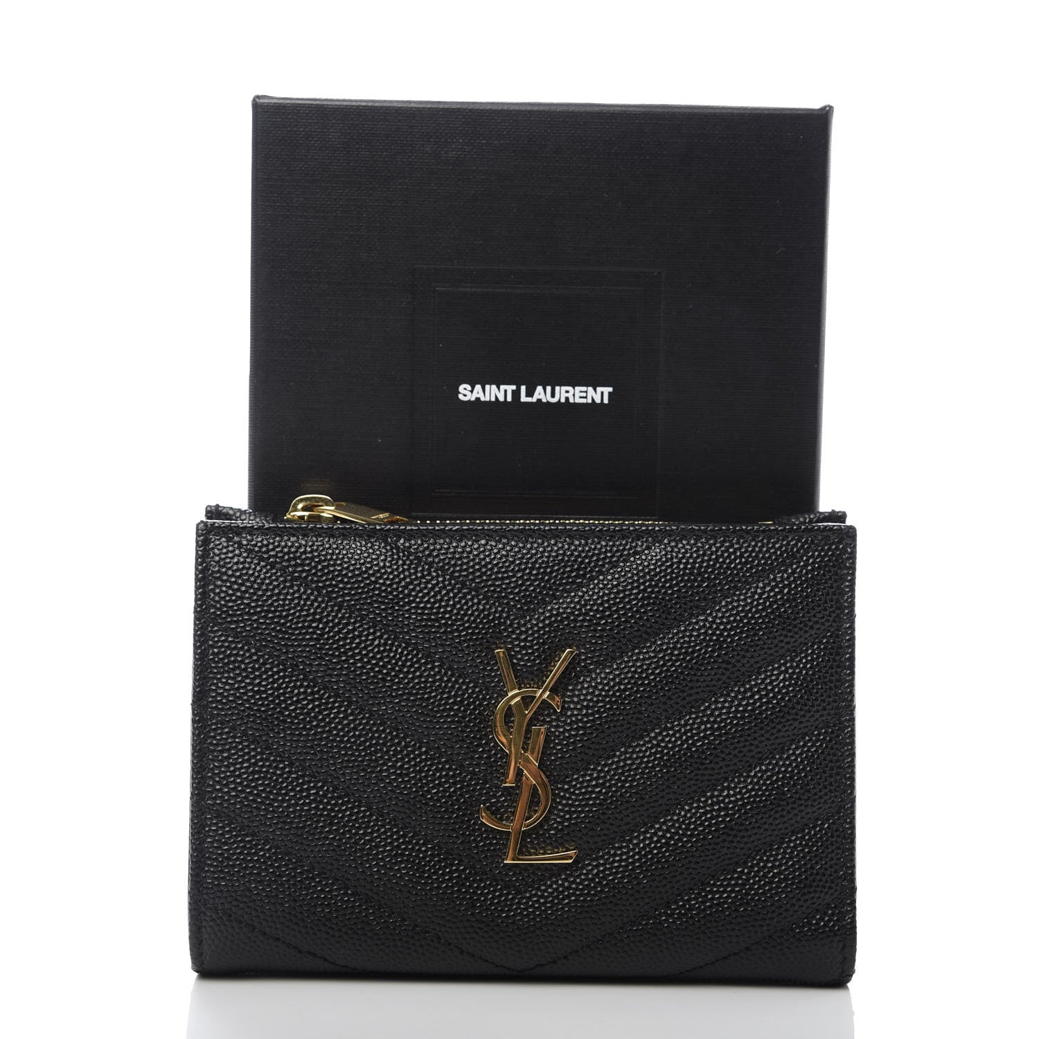 Saint Laurent Grain De Poudre Matelasse Chevron Monogram Zipped Two-Part Wallet Black 8 of 8