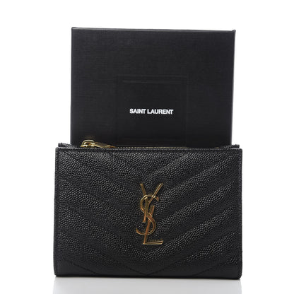 Saint Laurent Grain De Poudre Matelasse Chevron Monogram Zipped Two-Part Wallet Black 8 of 8