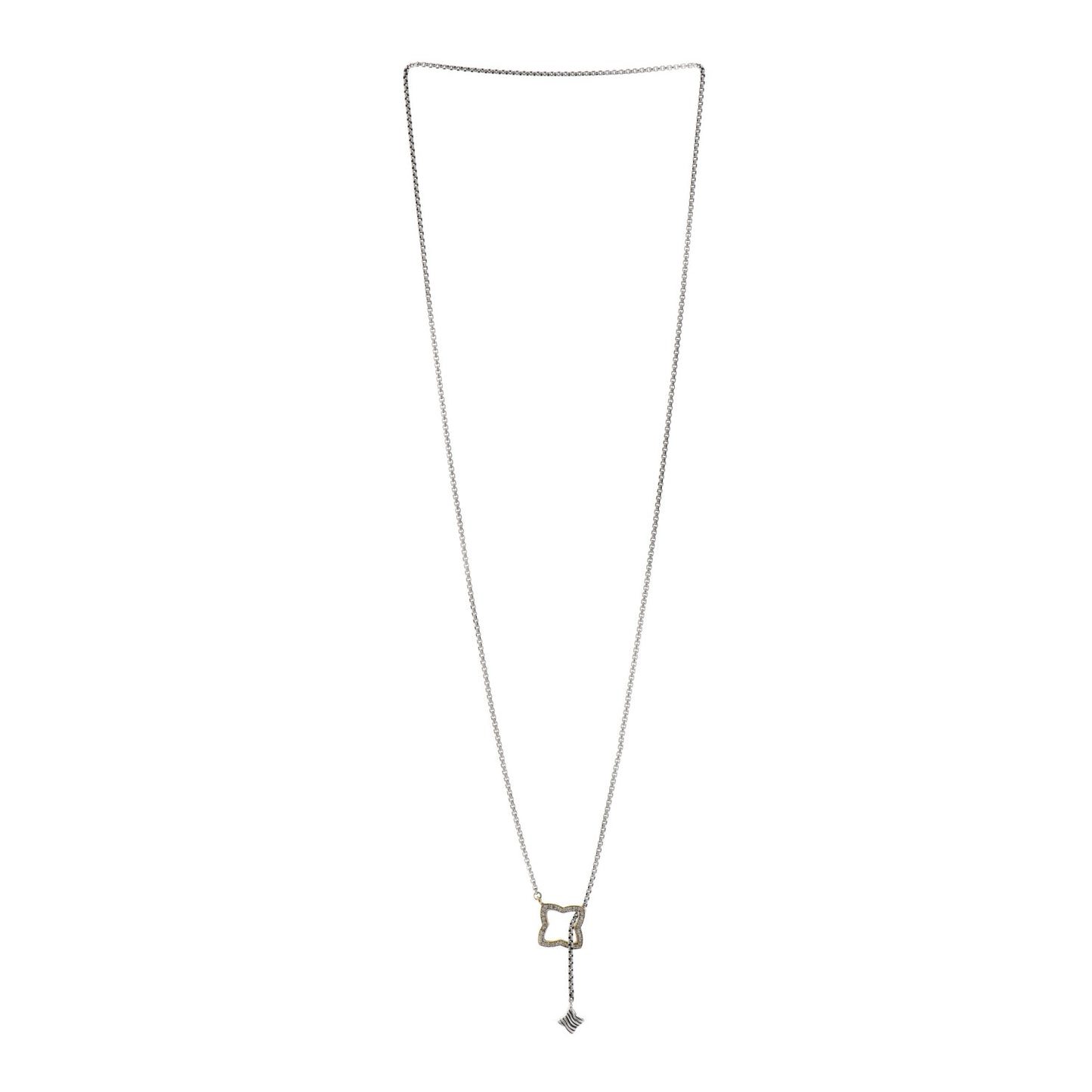 Sterling Silver 18K Yellow Gold Diamond 17mm Quatrefoil Lariat Necklace