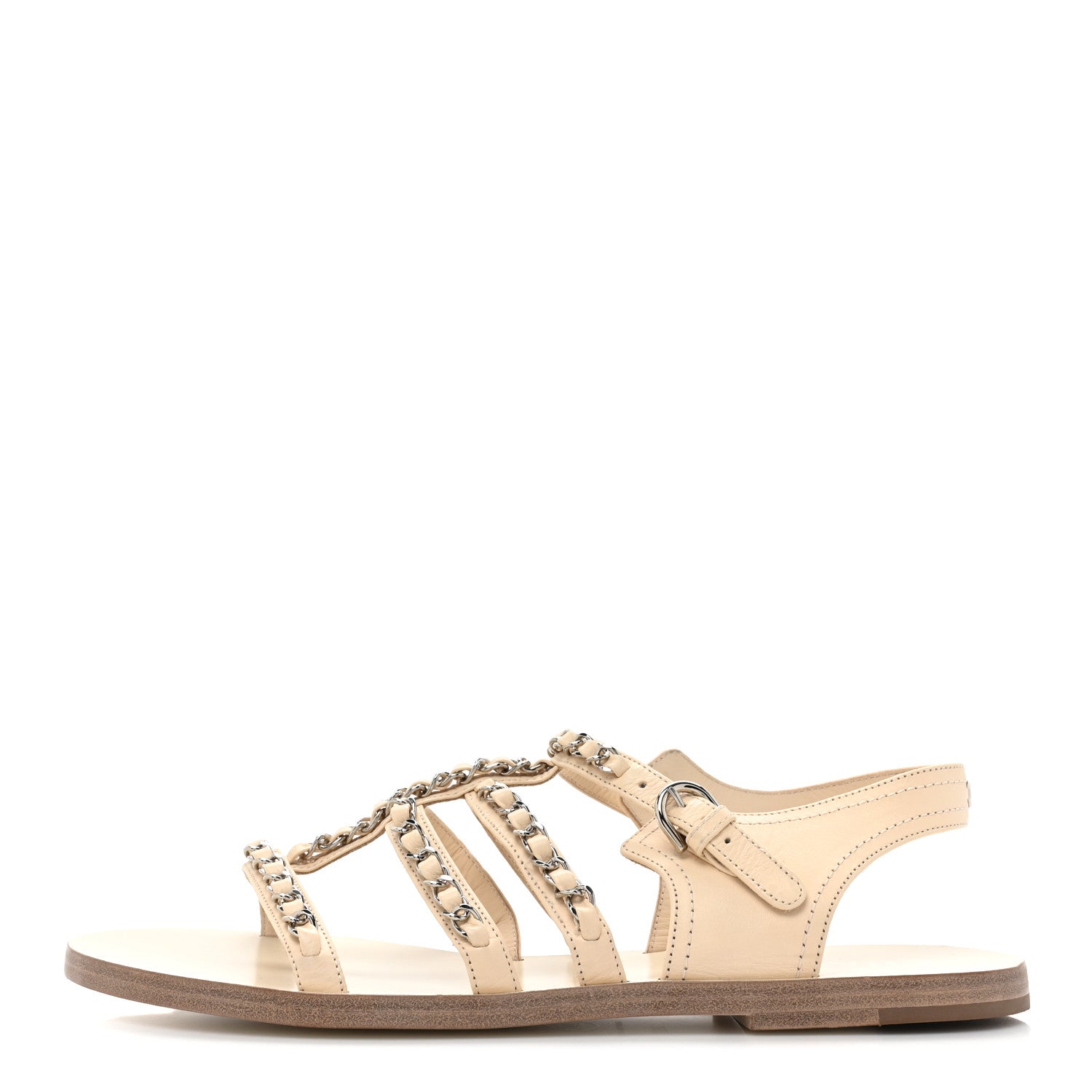 Chanel Lambskin Chain Flat Sandals 39.5 Beige 1 of 8