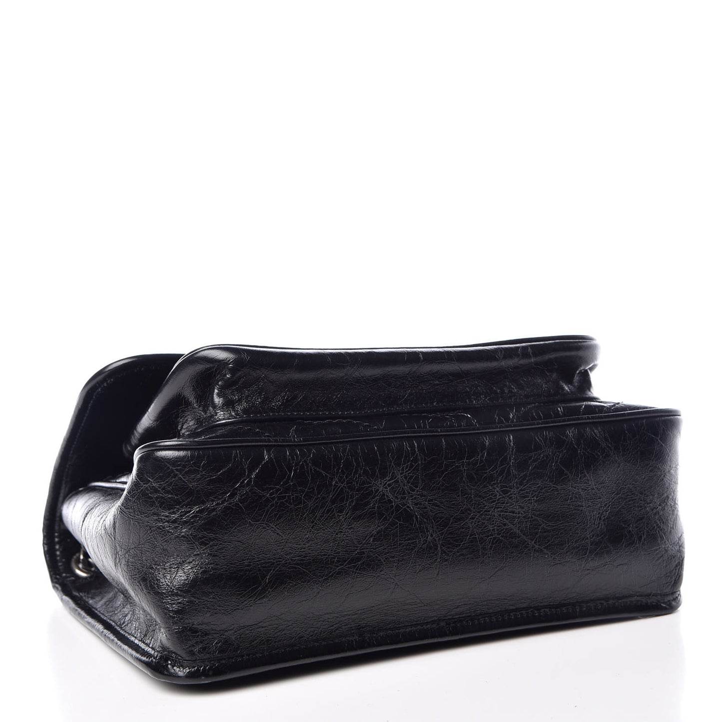 Crinkled Calfskin Matelasse Monogram Medium Niki Chain Satchel Black