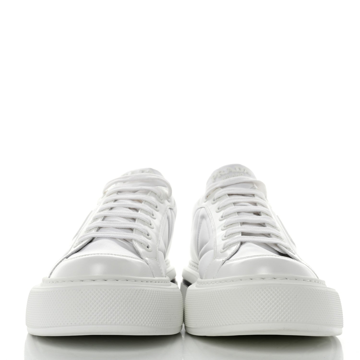 Prada Re-Nylon Spazzolato Rubber Triangle Logo Macro Quilted Mens 35mm Platform Sneakers 10 White 2 of 9