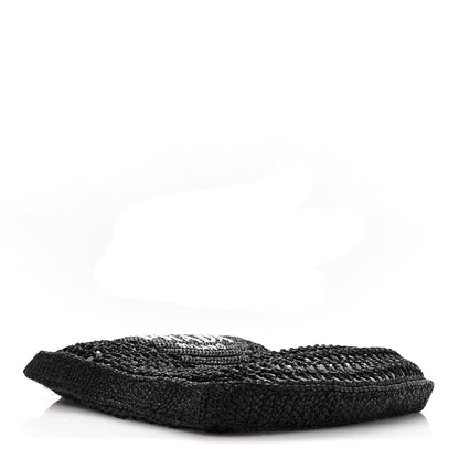 Prada Yarn Raffia Effect Crochet Logo Embroidered Tote Bag Black 4 of 9