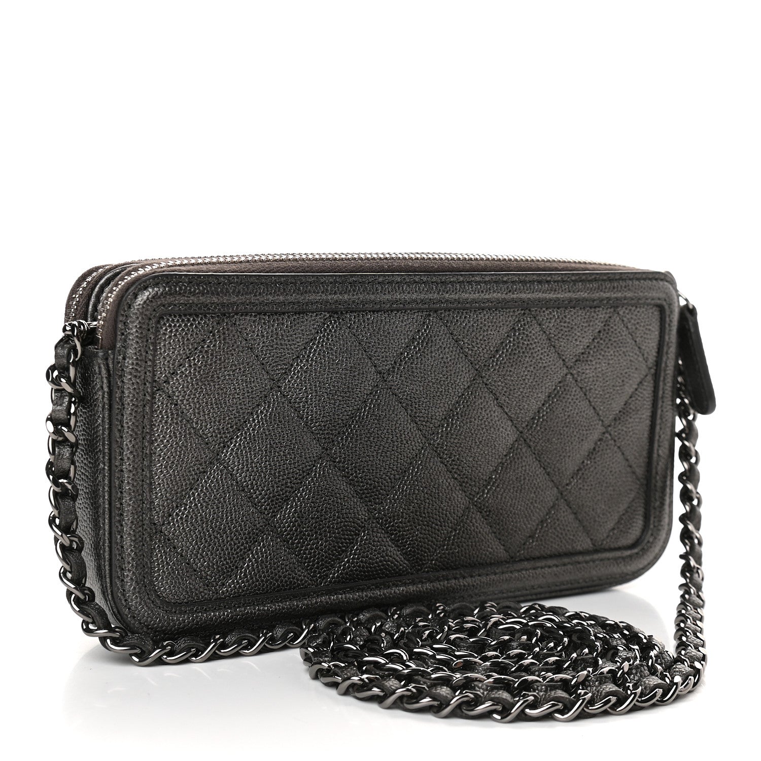 Chanel Metallic Caviar Quilted CC Filigree Clutch With Chain Dark Silver 3 of 12
