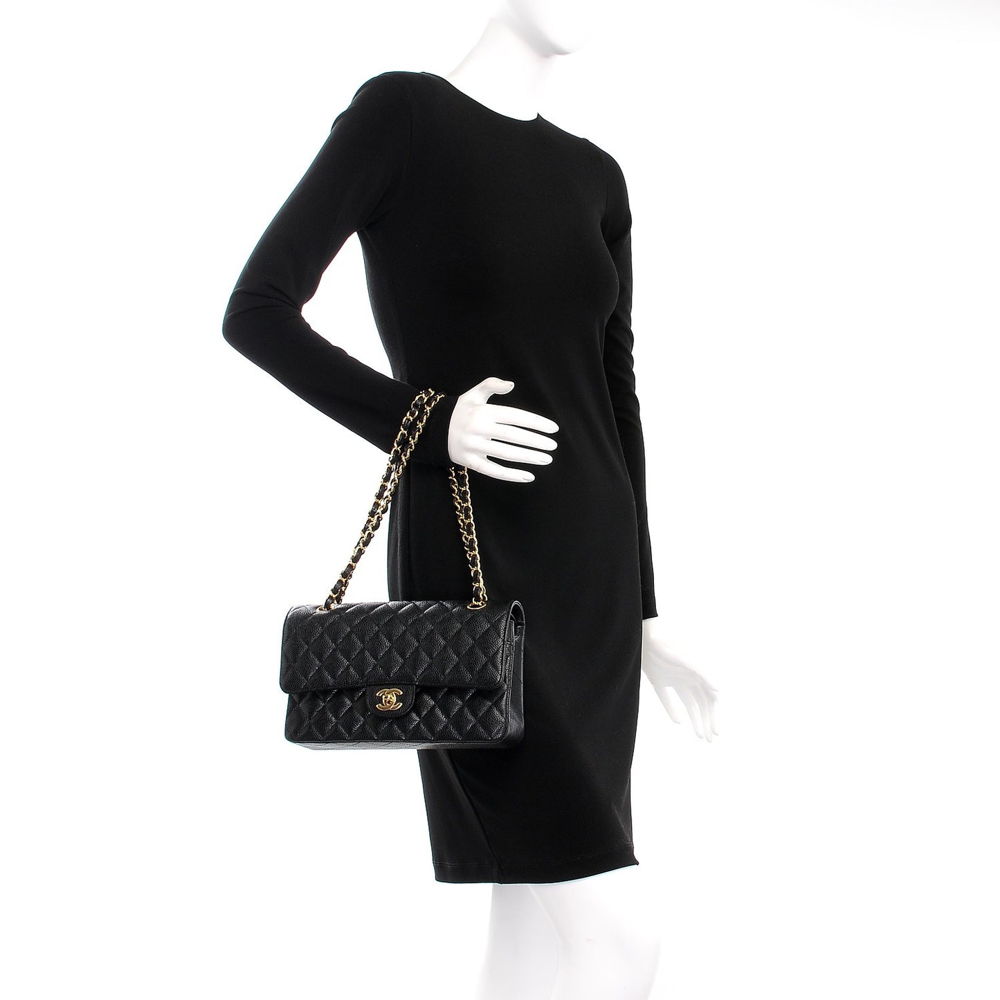 Caviar Quilted Medium Double Flap Black